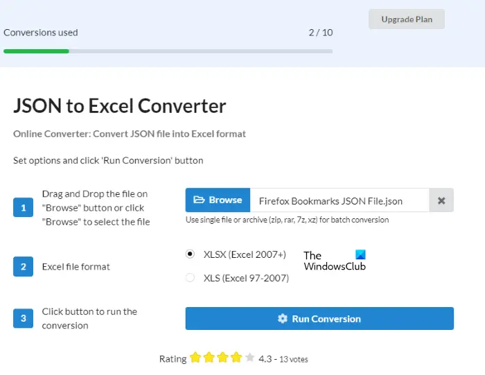 JSON to Excel Converter from CONVERSION TOOLS