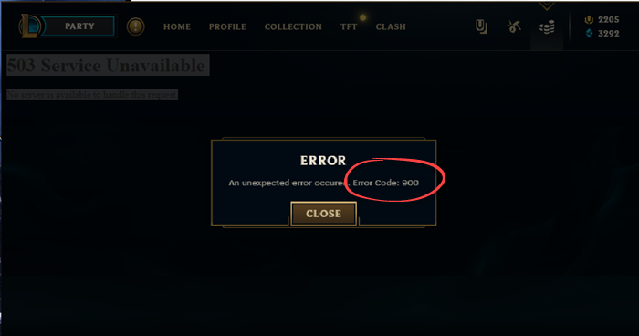 League of Legends Error Code 900