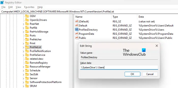 Modify the ProfilesDirectory Value in Registry