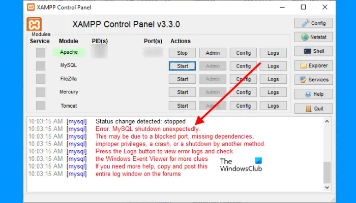 Error  MySQL shutdown unexpectedly  Fixed  - 84