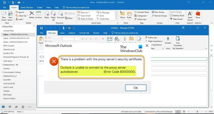 Outlook is unable to connect to the proxy server autodiscover