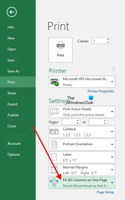 Print all columns in Excel