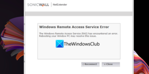 Windows Ras Service Windows Remote Access Service (RAS) has encountered an error