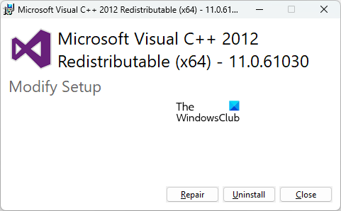 Repair Visual C++ Redistributables
