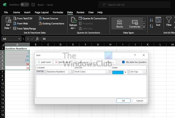 Sort Cells by Font Color