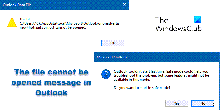 The file cannot be opened message in Outlook