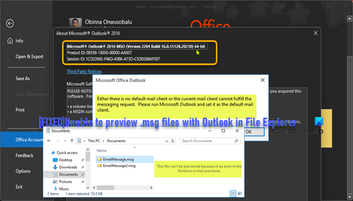 Unable to preview .msg files with Outlook in File Explorer