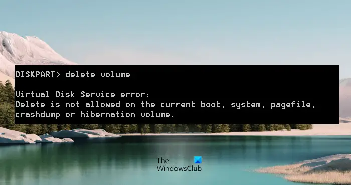 Diskpart Virtual Disk Service error  Delete is not allowed - 17