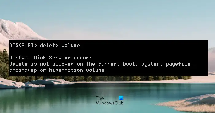 Diskpart Virtual Disk Service error Delete is not allowed