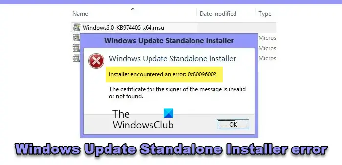 Windows Update Standalone Installer error