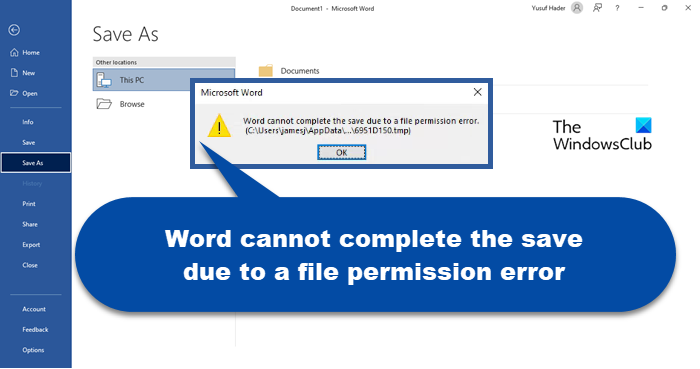 Word cannot complete the save due to a file permission error