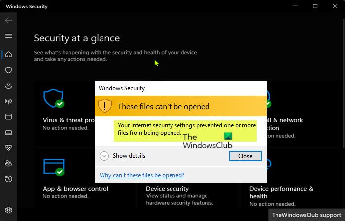Your internet security settings prevented one or more files from being opened