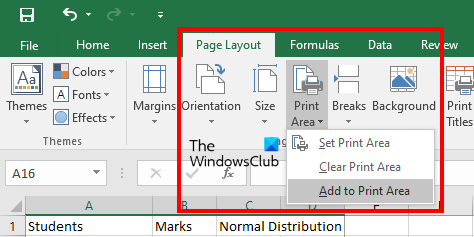 add cells to existing print area in Excel