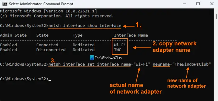 change network adapter name cmd