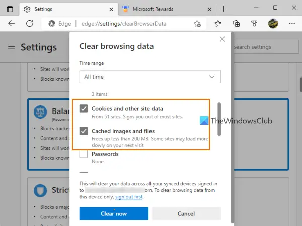 clear browser cache and cookies