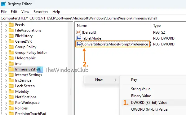 create ConvertibleSlateModePromptPreference dword value