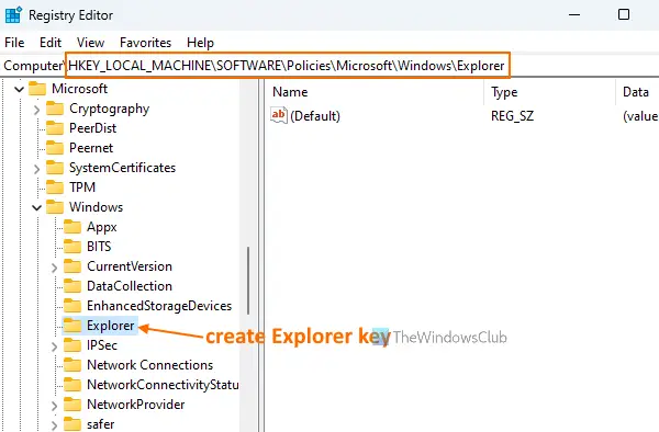create explorer registry key
