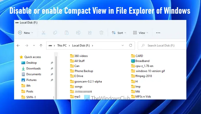 disable enable compact view file explorer