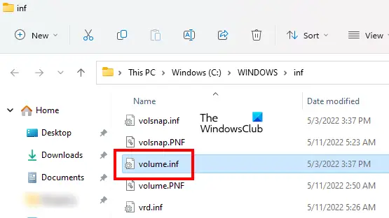 location of volume.inf file