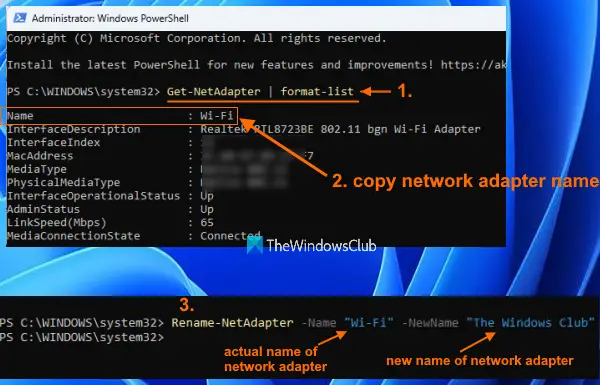 rename network adapter using powershell