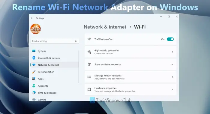 rename wifi network adapter windows