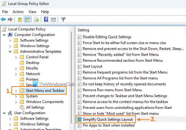 select start menu and taskbar folder