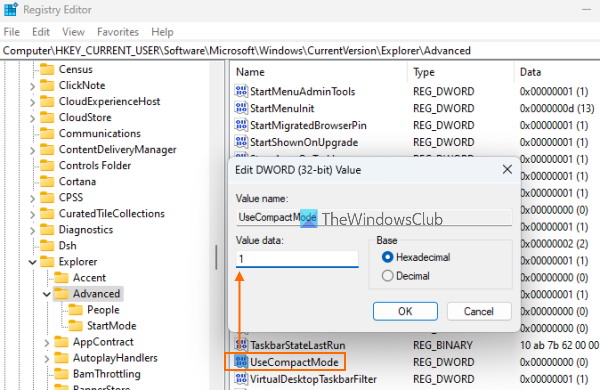 set usecompactmode value data 1