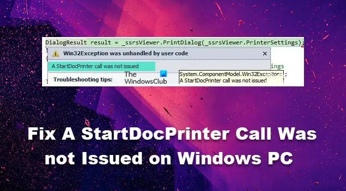 Fix A StartDocPrinter Call Was not Issued on Windows PC