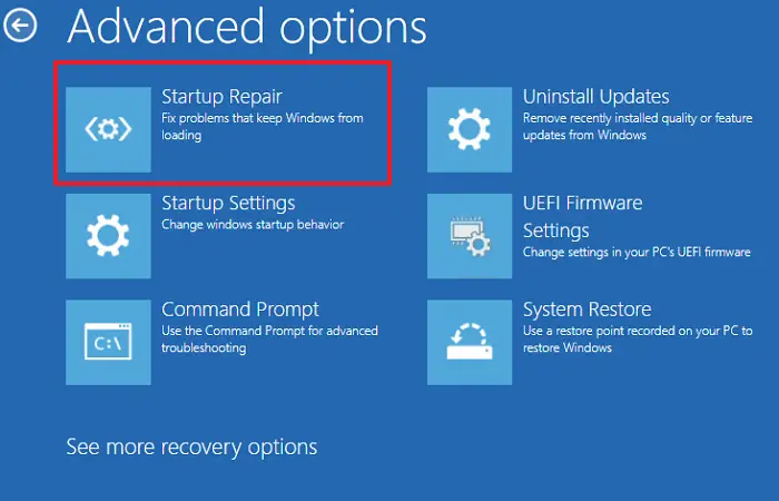 Windows Startup Repair using Installation Media