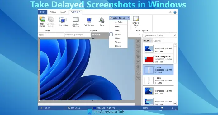 take delayed screenshots in windows