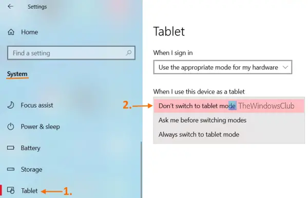 dont switch tablet mode option