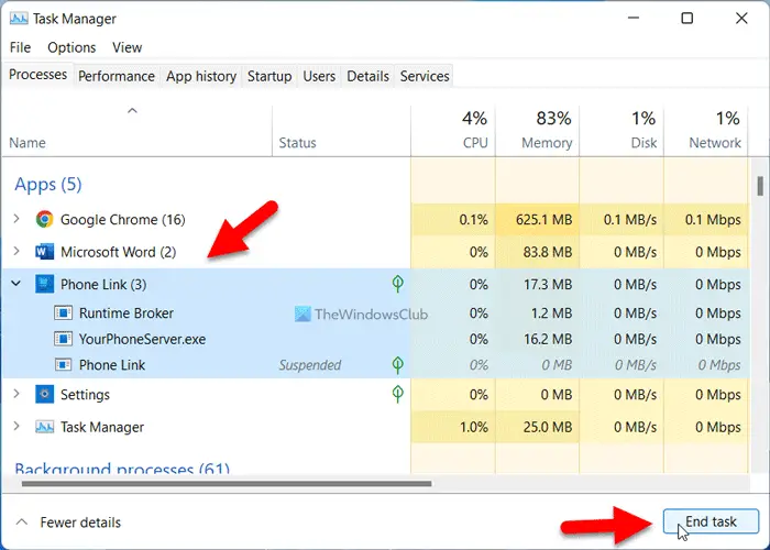 YourPhone.exe High CPU Usage on Windows 11/10