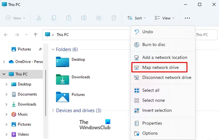 Remove Map network drive Context Menu item on Windows 11/10