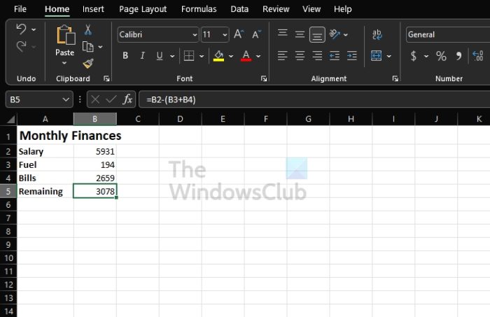 Calculation Formula Excel