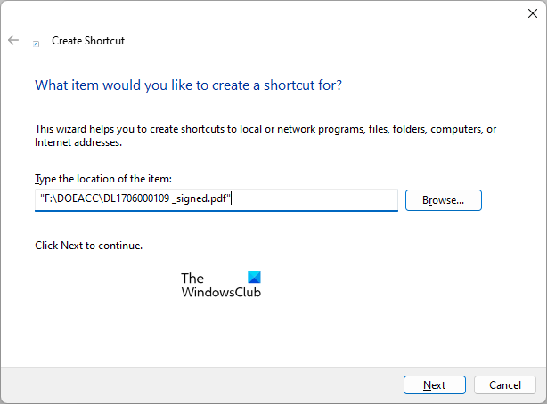 Create a shortcut to files on Windows