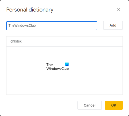 Customize personal dictionary Google Slides