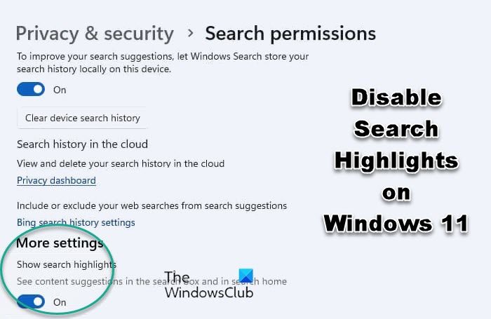 How to disable Search Highlights in Windows 11/10