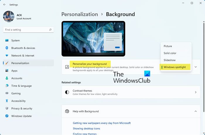 How to display Windows Spotlight backgrounds on Desktop