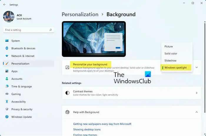 Display Windows Spotlight backgrounds on Desktop