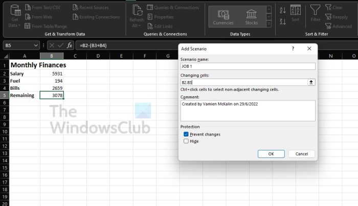 How to use Scenario Manager in Excel to create an Excel scenario