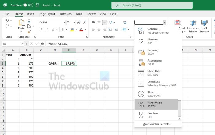 Excel CAGR Percentage