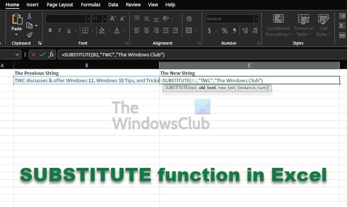 SUBSTITUTE function in Excel