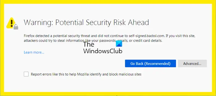 Firefox Potential Security Risk Ahead; How to bypass or disable it?