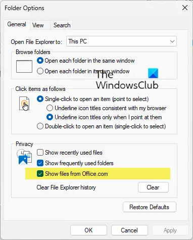 Hide files from Office com