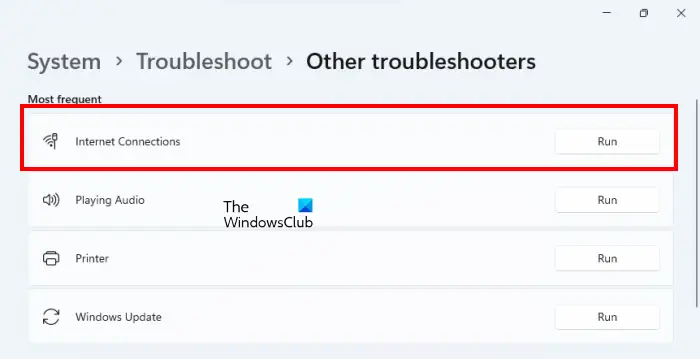 Internet Connections troubleshooter