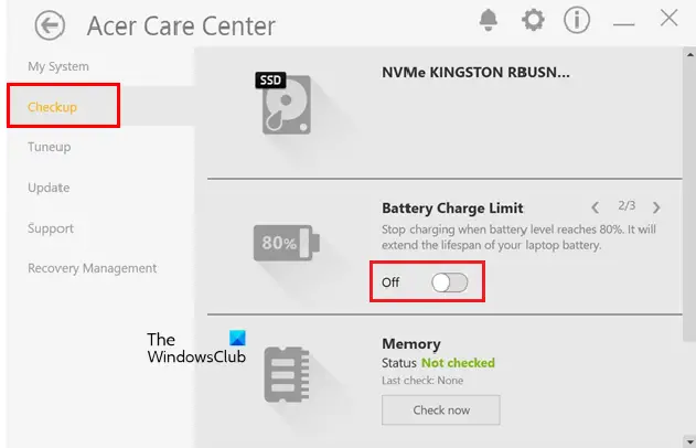 Limit Battery Charge in Acer laptops
