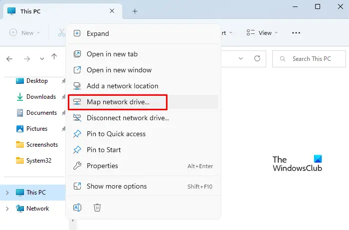 Remove Map network drive Context Menu item on Windows 11/10