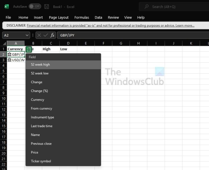 Microsoft Excel Insert Currency Data