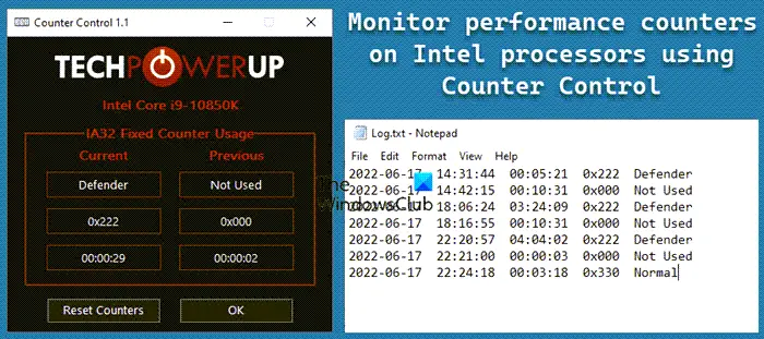 Monitor performance counters on Intel processors using Counter Control