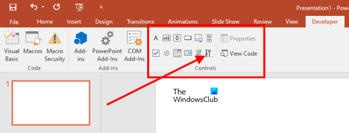 Open Controls popup in PowerPoint